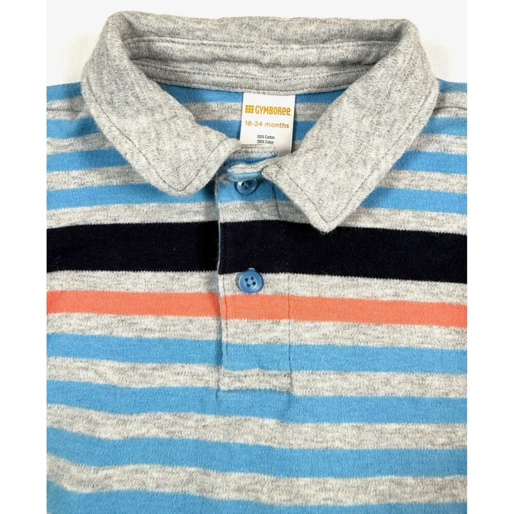 GYMBOREE Baby Boys Striped Polo Bodysuit 18-24 Months Blue‎ Gray
